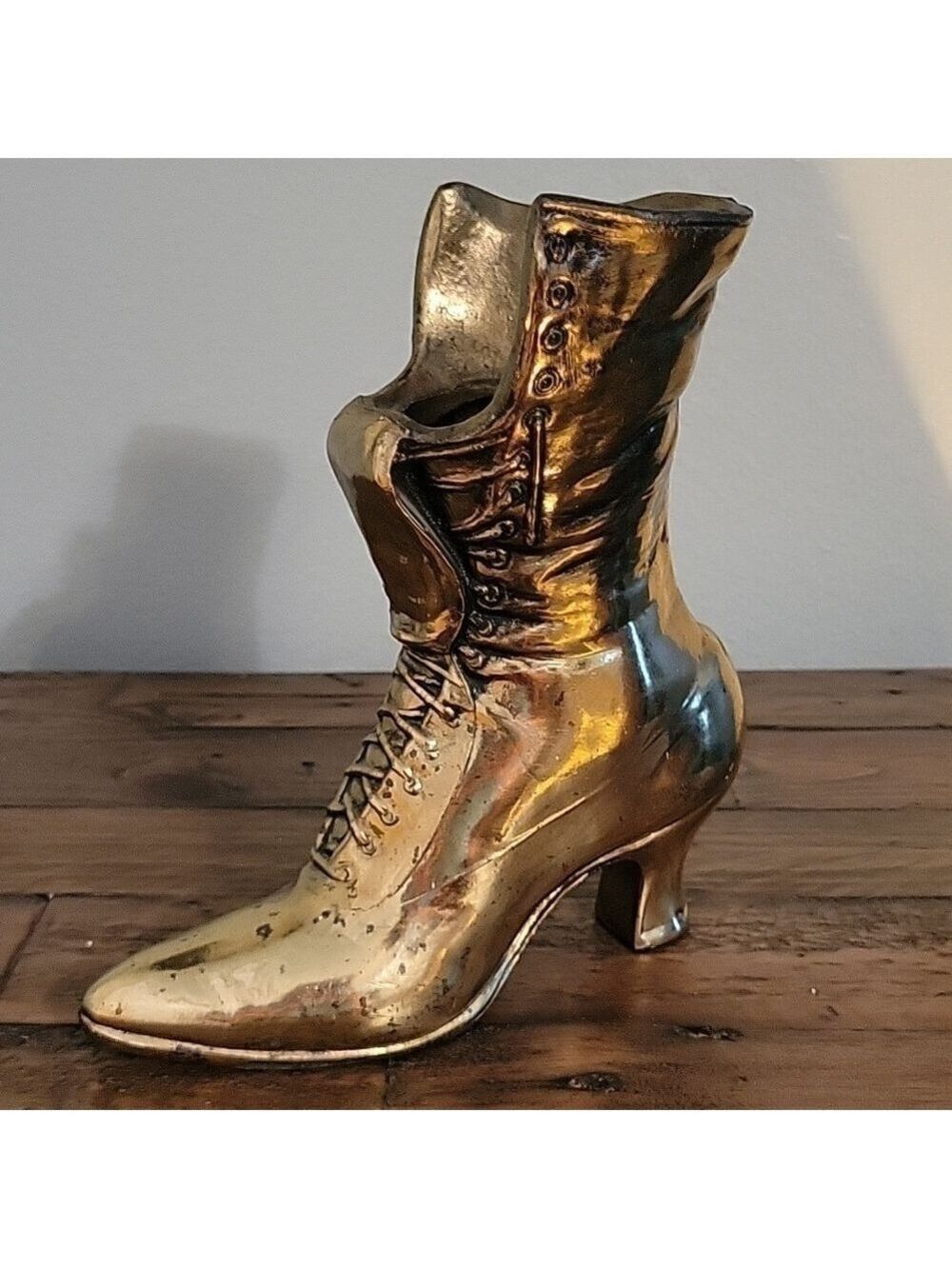 Vintage Brass Cast Victorian Era Style Boot Vase Planter Decor Display